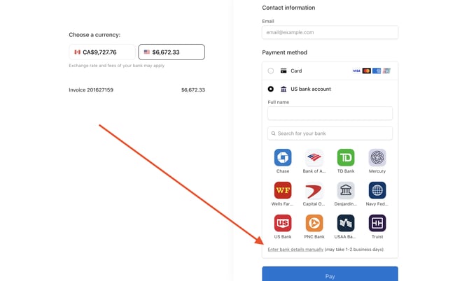 Manually Enter Bank Details In Stripe