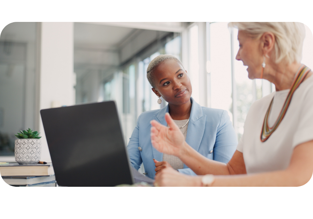 Two women talking about why Cartwheel is the best partner for AR automation for Staffing